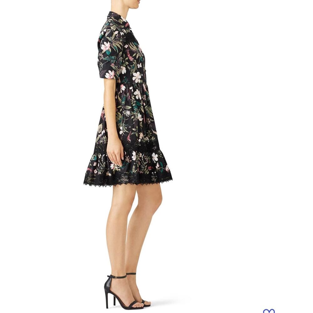kate spade new york Short Sleeve Black Botanical Mini Dress Lace Trim Size 8 - Picture 2 of 12